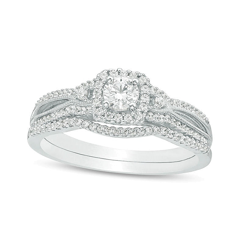 0,5 ct. Gesamtgewicht Diamant Braut-Set im Vintage-Stil mit quadratischem Rahmen in 10K Weißgold
