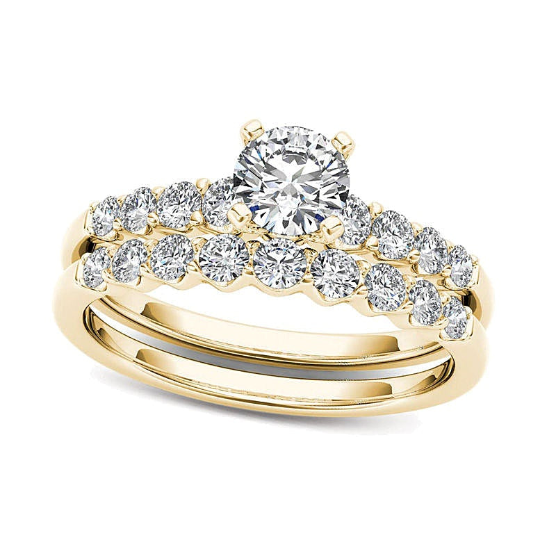 Diamant-Brautset mit runden weißen Diamanten in 14K Gelbgold