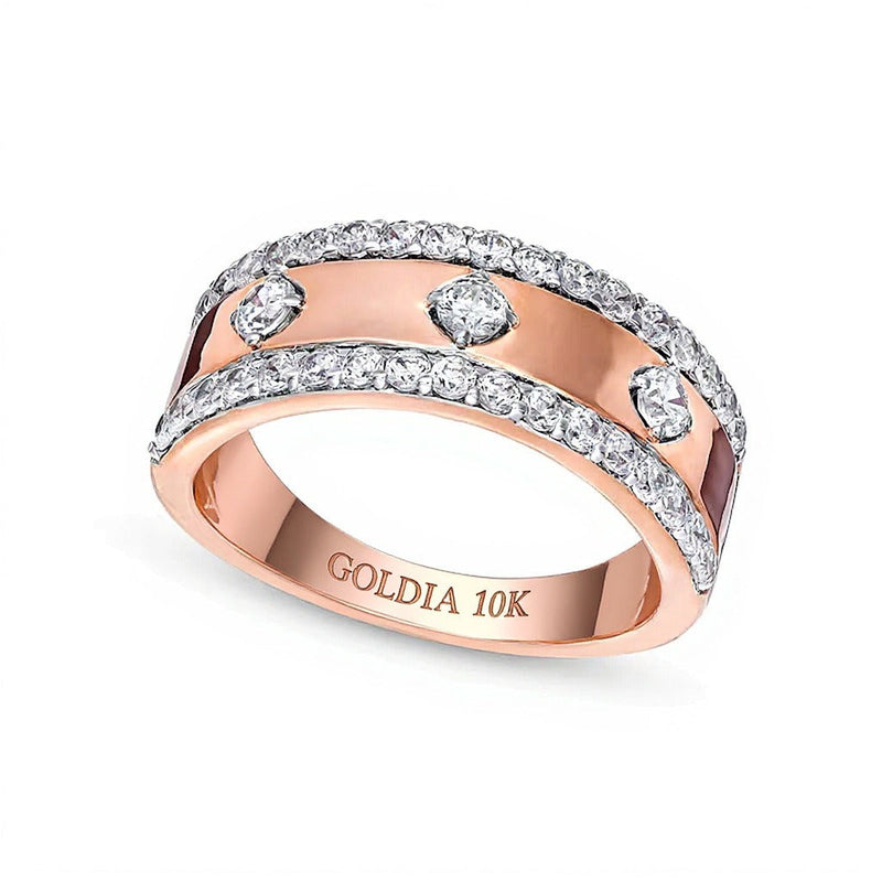 0.75 ct. Gesamtgewicht Diamant-Ring mit Mittelstation und Kante in 10K Roségold