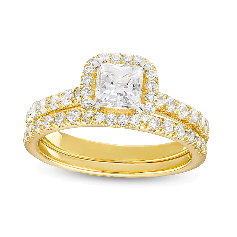 1,75 ct. Gesamtgewicht Braut-Set mit Labordiamanten im Princess-, rund- und Kissenschliff in 14K Gelbgold (I/SI2)