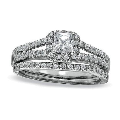 0,5 ct. Gesamtgewicht Brautset mit Diamanten im Princess- und Rundschliff in 14K Weißgold