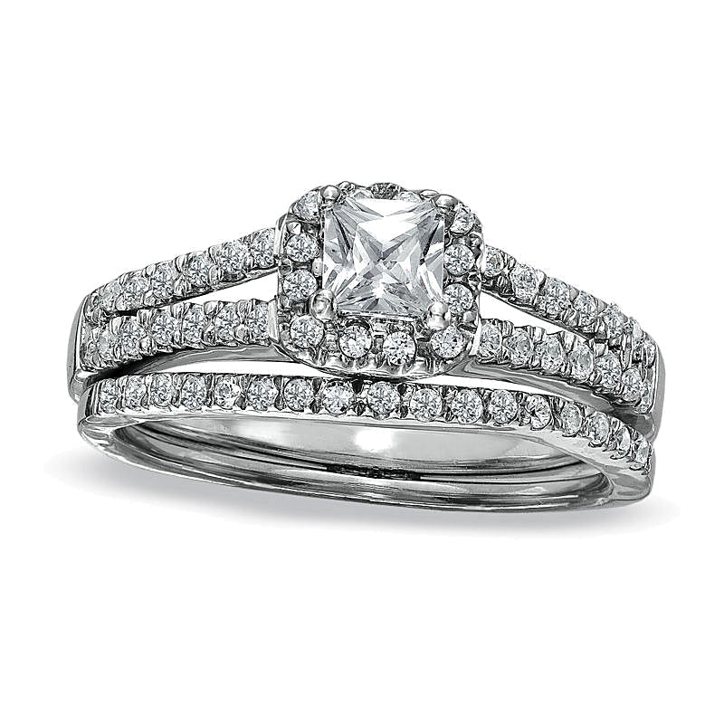 0,5 ct. Gesamtgewicht Brautset mit Diamanten im Princess- und Rundschliff in 14K Weißgold
