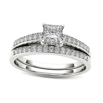 Braut-Set mit Diamanten im Princess- und Rundschliff, 0.63 CT. Gesamtgewicht, in 14K Weißgold