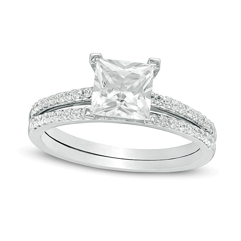 6.0mm weißer Saphir im Princess-Schliff (Labor) und Diamant 0.2 ct. Gesamtgewicht Brautset in 10K Weißgold