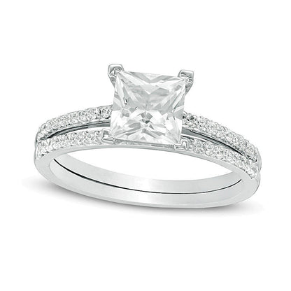 6.0mm weißer Saphir im Princess-Schliff (Labor) und Diamant 0.2 ct. Gesamtgewicht Brautset in 10K Weißgold