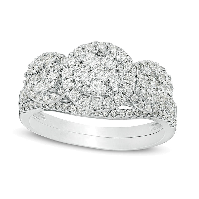 Braut-Set mit Komposit-Diamanten im Dreistein-Design, 1.0 ct. Gesamtgewicht, in 10K Weißgold