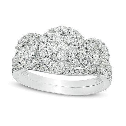 Braut-Set mit Komposit-Diamanten im Dreistein-Design, 1.0 ct. Gesamtgewicht, in 10K Weißgold