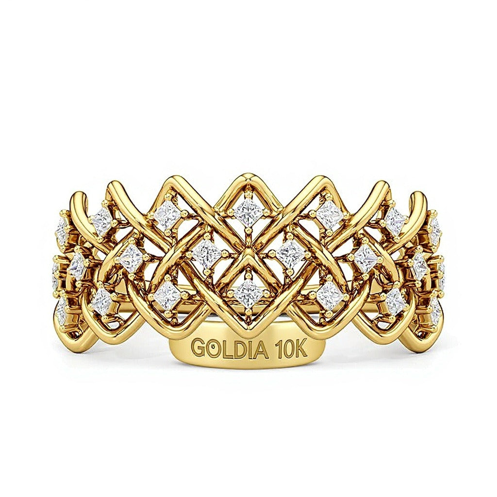 0.33 ct. Gesamtgewicht Diamant-Ring im Princess-Schliff geflochten in 10K Gelbgold