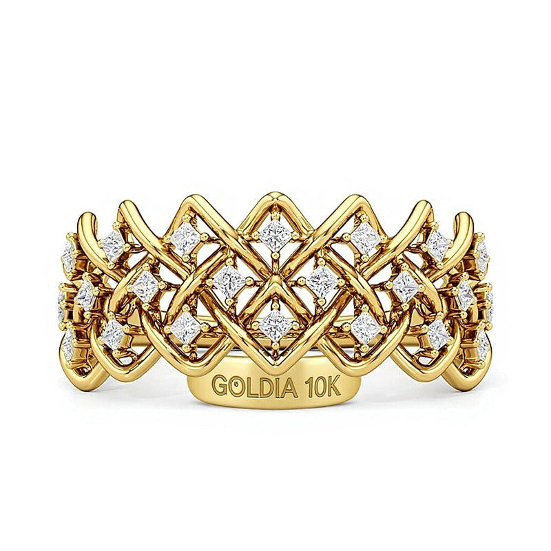 0.33 ct. Gesamtgewicht Diamant-Ring im Princess-Schliff geflochten in 10K Gelbgold