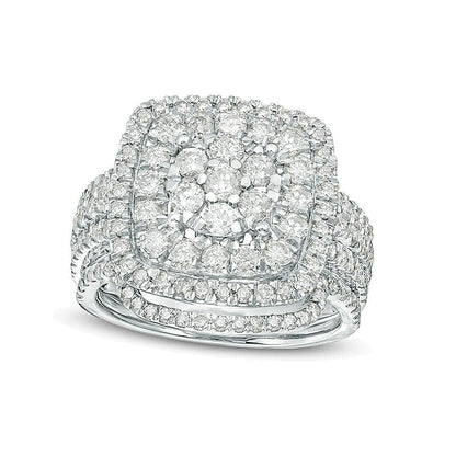 Braut-Set mit Diamanten im Kissenschliff, Baguette- und Rundschliff, doppelter Halo, 2.0 ct. Gesamtgewicht, in 10K Weißgold