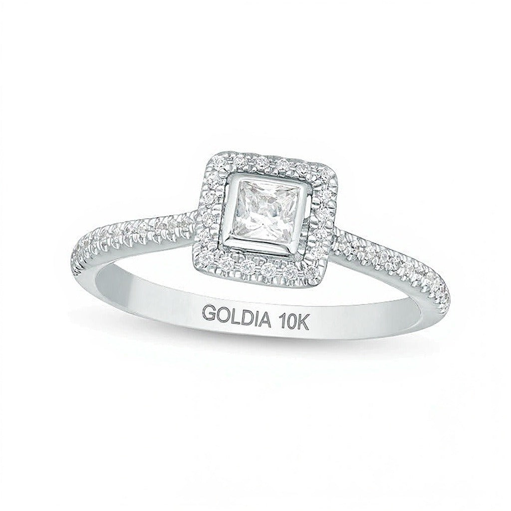 0,33 ct. Gesamtgewicht Verlobungsring mit Diamanten im Princess- und Rundschliff und Halo in 10K Weißgold
