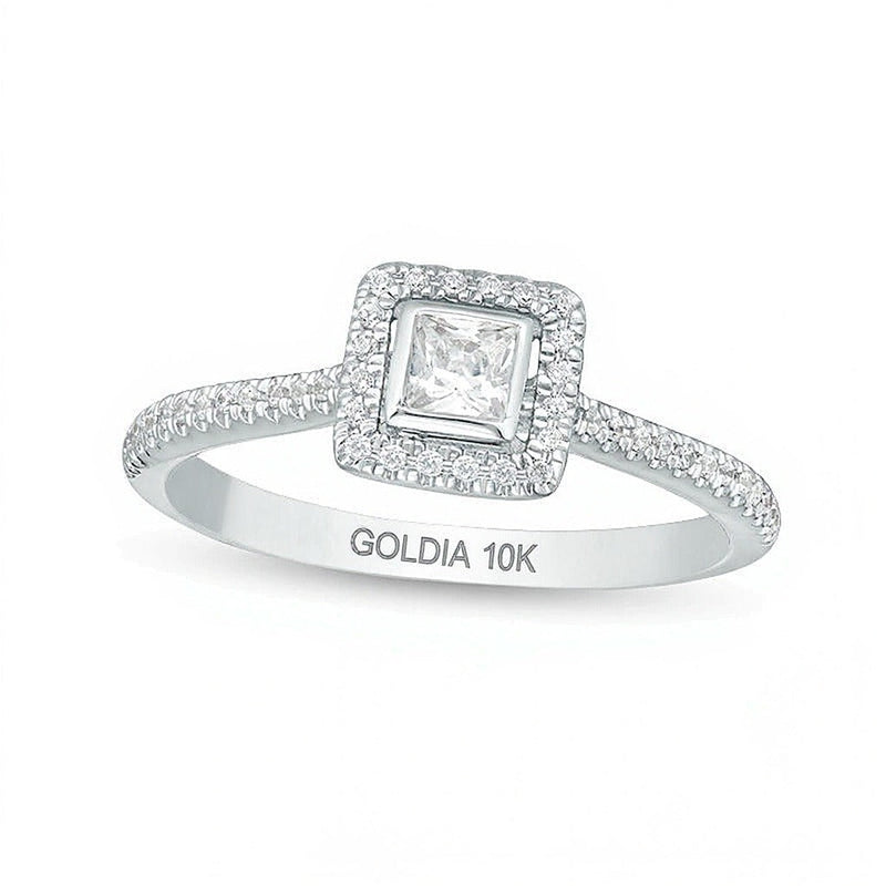0,33 ct. Gesamtgewicht Verlobungsring mit Diamanten im Princess- und Rundschliff und Halo in 10K Weißgold