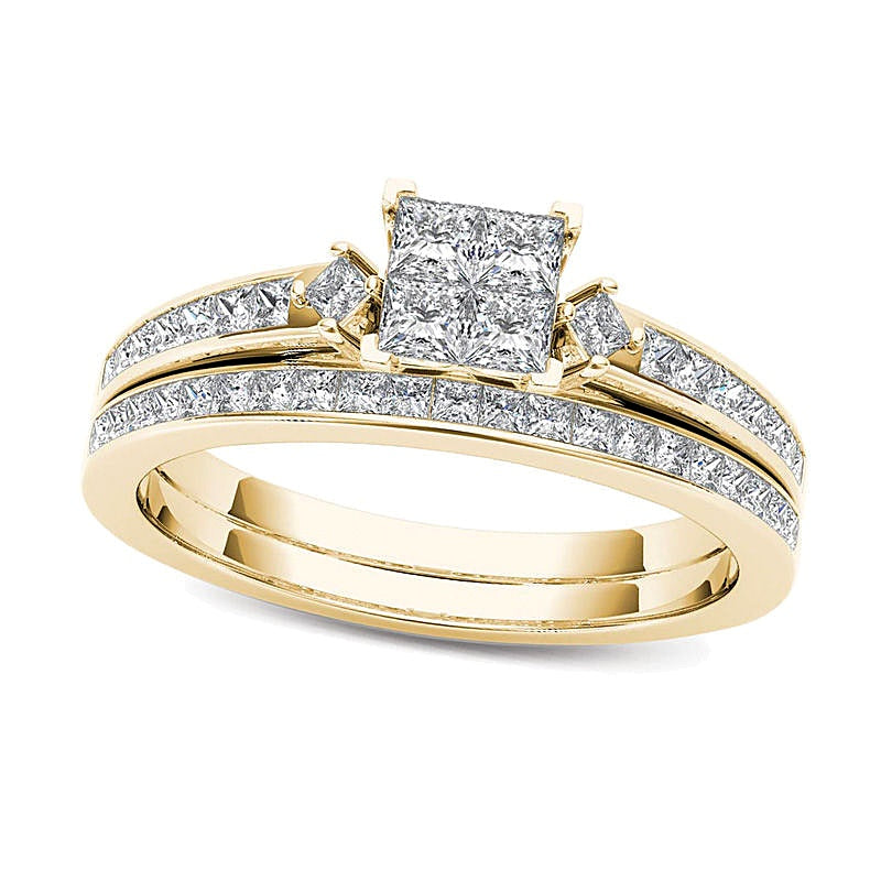 Braut-Set mit Princess-Diamanten 1.0 ct. Gesamtgewicht in 14K Gelbgold