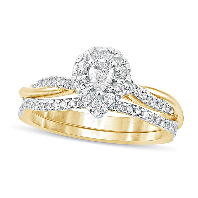 Braut-Set mit tropfenförmigen und runden Diamanten 0.5 ct. Gesamtgewicht in 10K Gelbgold