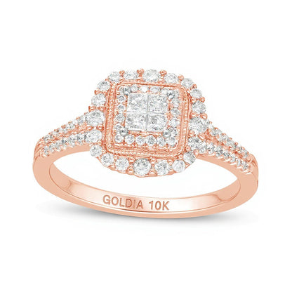 0.5 CT. Gesamtgewicht Halo-Verlobungsring im Vintage-Stil mit Diamanten im Princess-Schliff in 10K Roségold