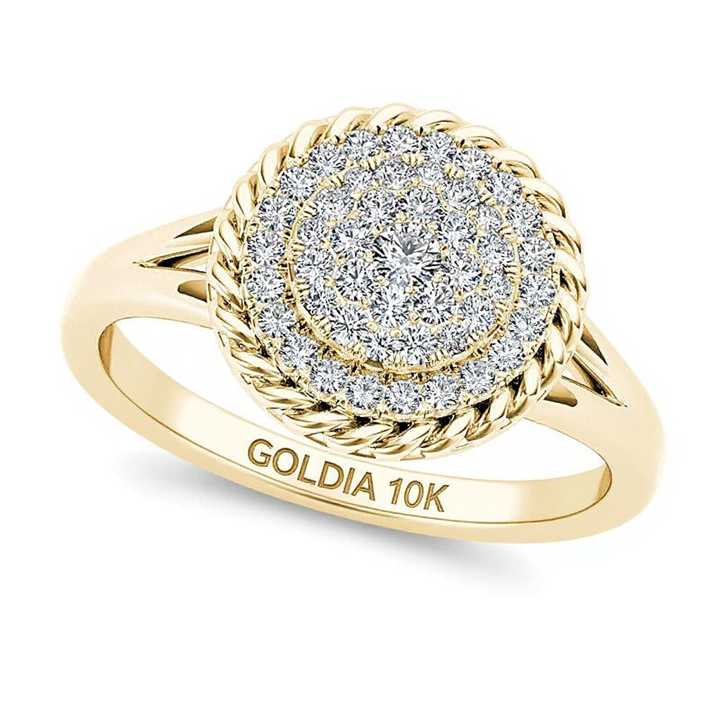 0.25 ct. Gesamtgewicht Komposit-Diamant Ring mit gedrehtem Rahmen und geteilter Schiene aus 10K Gelbgold