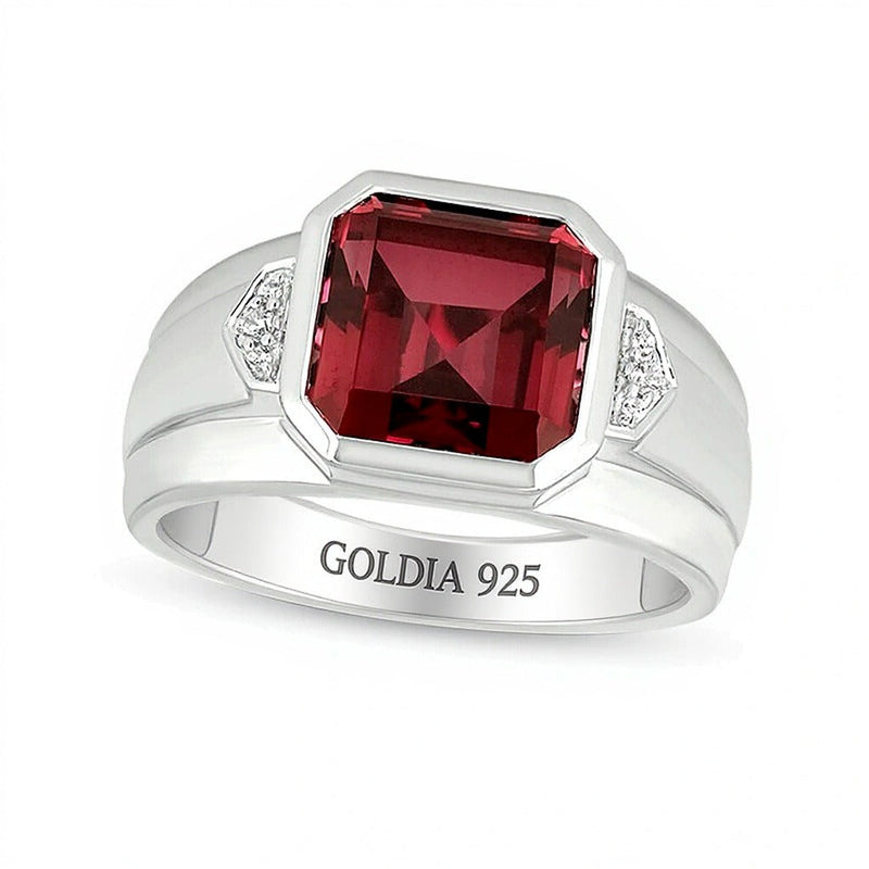 10,0mm Fashion-Ring mit Radiant-Labor-Rubin und Diamant-Besatz in rhodiniertem Sterlingsilber 925