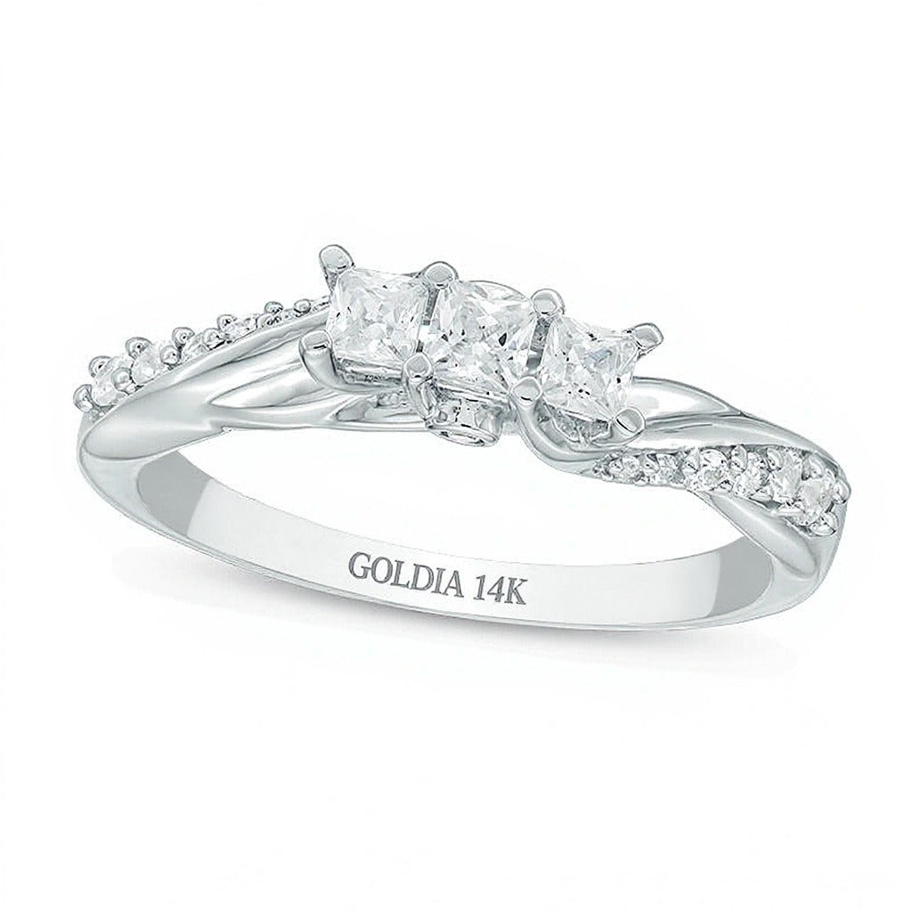 0.5 ct. Gesamtgewicht Dreistein-Ring mit Diamanten im Princess-Schliff mit Twist-Ringschiene in 14K Weißgold