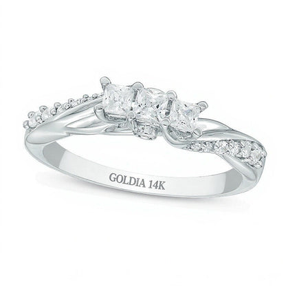 0.5 ct. Gesamtgewicht Dreistein-Ring mit Diamanten im Princess-Schliff mit Twist-Ringschiene in 14K Weißgold