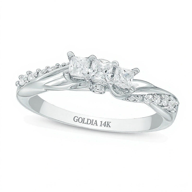 0.5 ct. Gesamtgewicht Dreistein-Ring mit Diamanten im Princess-Schliff mit Twist-Ringschiene in 14K Weißgold