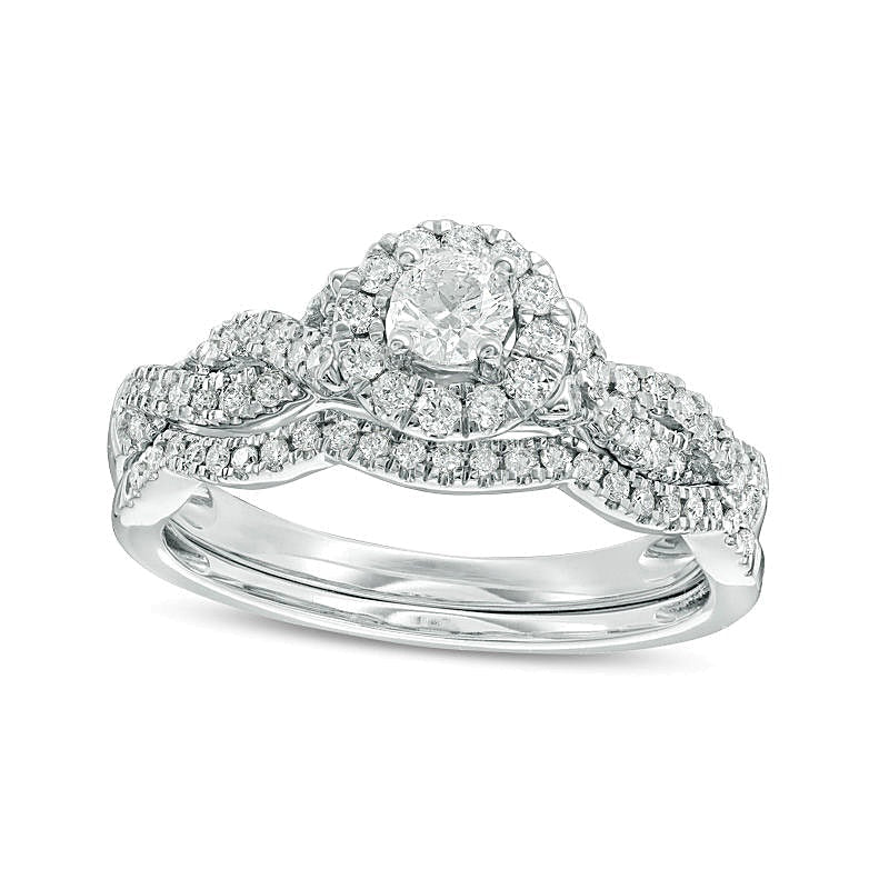 Brautset mit Diamanten 0,5 ct. Gesamtgewicht, rund, in 10K Weißgold