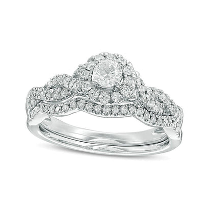 Brautset mit Diamanten 0,5 ct. Gesamtgewicht, rund, in 10K Weißgold