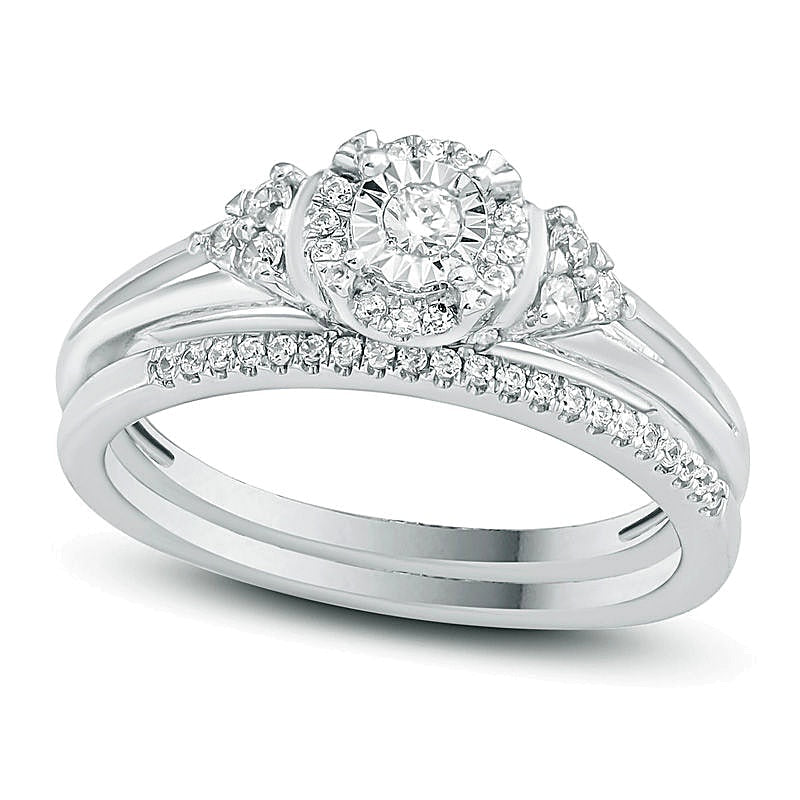 0.25 ct. Gesamtgewicht Diamant Brautset mit Rahmenfassung und dreiseitigem Besatz aus rhodiniertem Sterlingsilber