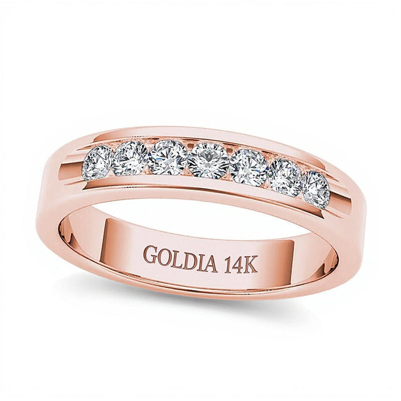Ehering mit 0.5 ct. Gesamtgewicht Diamanten, Sieben Steine, in 14K Roségold