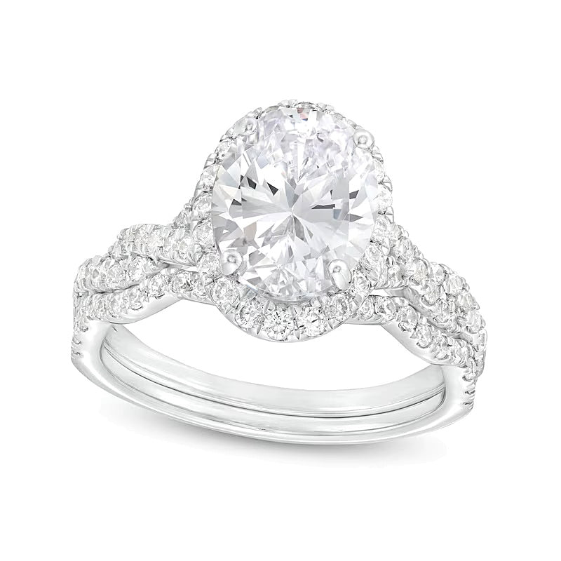 2,63 ct. Gesamtgewicht Braut-Set mit ovalem Labordiamant und gedrehter Schiene in 14K Weißgold (I/SI2)