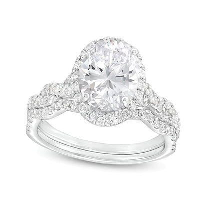 2,63 ct. Gesamtgewicht Braut-Set mit ovalem Labordiamant und gedrehter Schiene in 14K Weißgold (I/SI2)