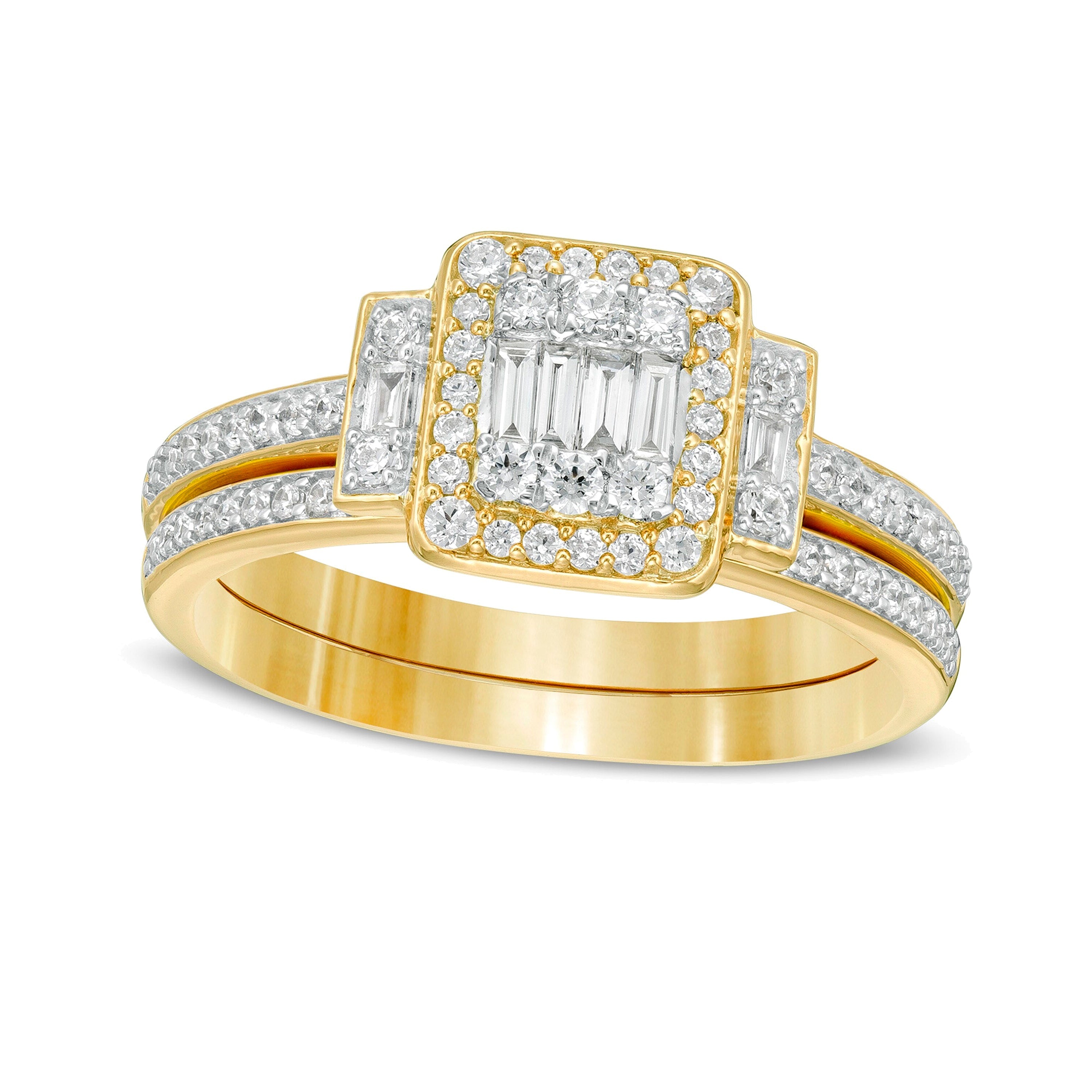 Braut-Set mit Diamanten im Baguette- und Rundschliff 0.5 ct. Gesamtgewicht in 10K Gelbgold