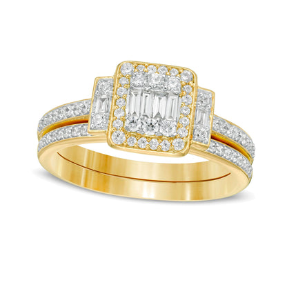 Braut-Set mit Diamanten im Baguette- und Rundschliff 0.5 ct. Gesamtgewicht in 10K Gelbgold