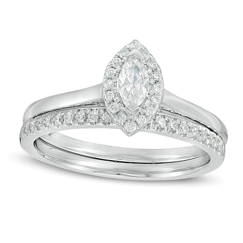 Braut-Set mit Diamanten im Marquise- und Rundschliff 0,33 ct. Gesamtgewicht in 14K Weißgold
