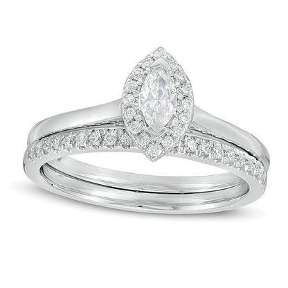 Braut-Set mit Diamanten im Marquise- und Rundschliff 0,33 ct. Gesamtgewicht in 14K Weißgold