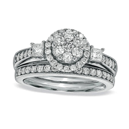 Braut-Set mit Diamanten im Princess- und Rundschliff 1.0 ct. Gesamtgewicht in 10K Weißgold