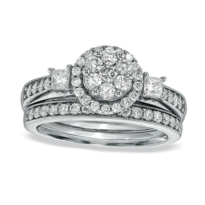 Braut-Set mit Diamanten im Princess- und Rundschliff 1.0 ct. Gesamtgewicht in 10K Weißgold