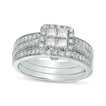 0.75 CT. Gesamtgewicht Braut-Set mit Diamanten im Princess- und Rundschliff in 10K Weißgold – Größe 7