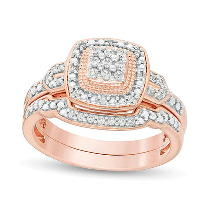 Braut-Set für Damen mit weißen Diamanten im Kissenschliff und Rundschliff, 14K Roségold