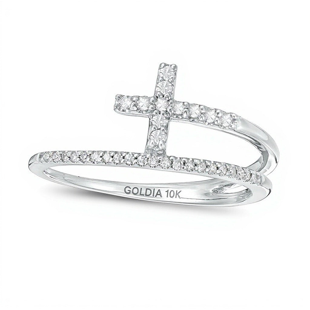 0.17 ct. Gesamtgewicht Diamant Kreuz-Ring mit geteilter Schiene in 10K Weißgold