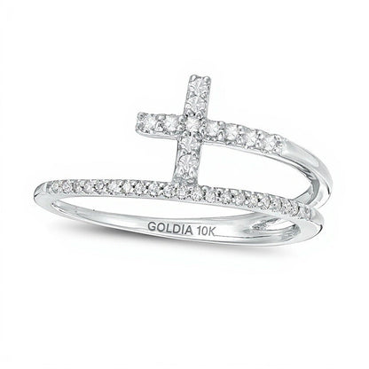 0.17 ct. Gesamtgewicht Diamant Kreuz-Ring mit geteilter Schiene in 10K Weißgold