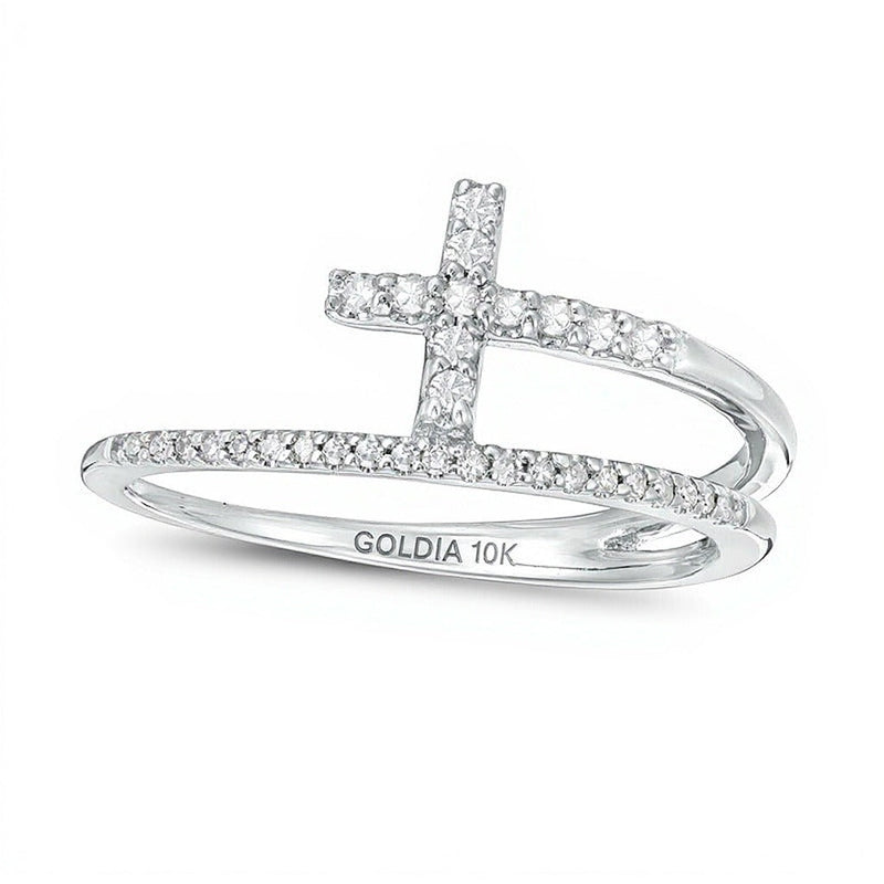 0.17 ct. Gesamtgewicht Diamant Kreuz-Ring mit geteilter Schiene in 10K Weißgold