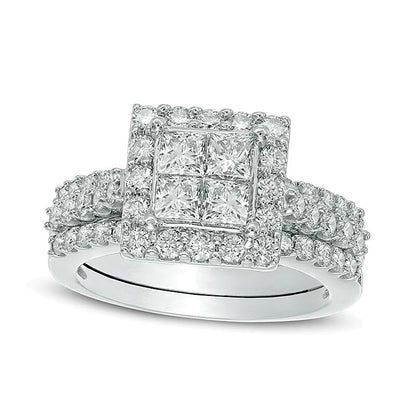 Braut-Set mit Diamanten im Princess- und Rundschliff 2.0 ct. Gesamtgewicht in 14K Weißgold