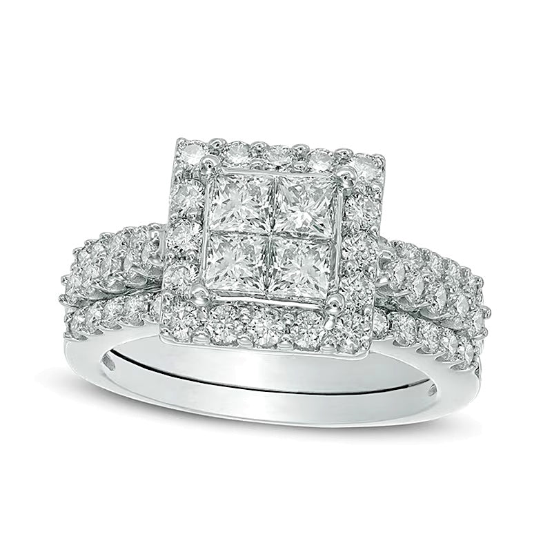 Braut-Set mit Diamanten im Princess- und Rundschliff 2.0 ct. Gesamtgewicht in 14K Weißgold