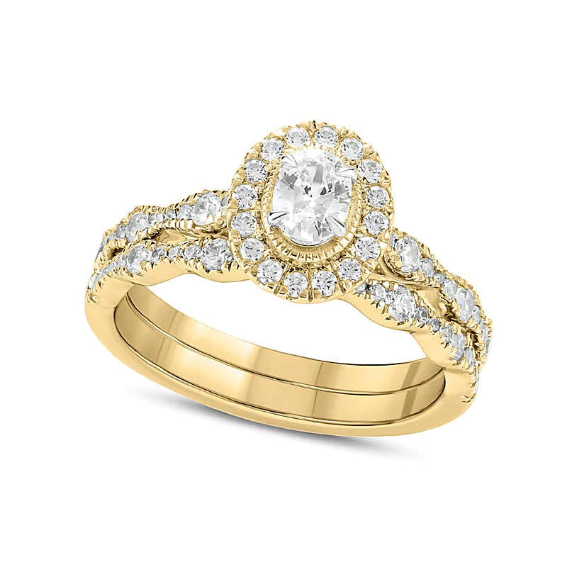 1.0 CT. TW Braut-Set mit Diamanten im Oval- und Rundschliff in 14K Gelbgold