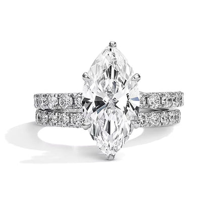 4.33 CT. Gesamtgewicht Labordiamant Braut-Set im Marquise- und Rundschliff in 14K Weißgold (F/VS2)