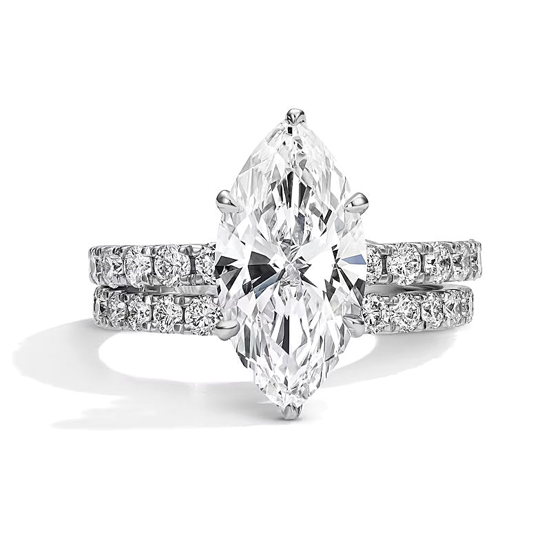 4.33 CT. Gesamtgewicht Labordiamant Braut-Set im Marquise- und Rundschliff in 14K Weißgold (F/VS2)