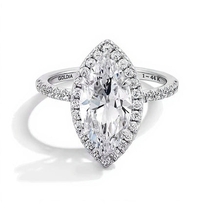 3.5 ct. Gesamtgewicht Verlobungsring Halo mit Labordiamanten im Marquise- und Rundschliff in 14K Weißgold (F/VS2)