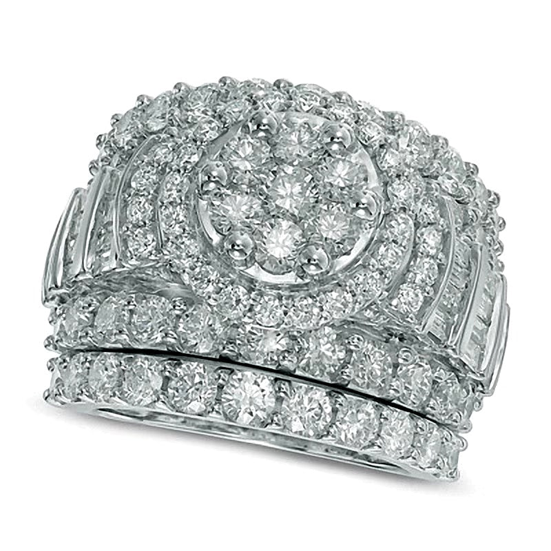 5.0 ct. Gesamtgewicht Diamant Brautset mit rund und Baguette in 14K Weißgold