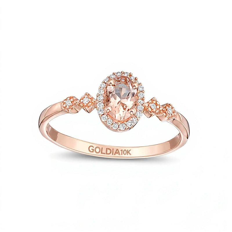Ring im Art-déco-Stil mit ovalem Morganit und 0,07 ct. Gesamtgewicht Diamanten in 10K Roségold