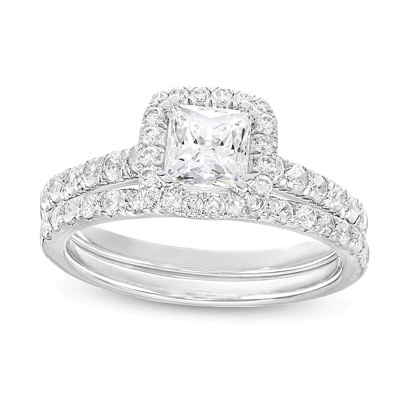 1.75 CT. Gesamtgewicht Braut-Set mit Labordiamant im Princess-Schliff und Kissenschliff-Rahmen in 14K Weißgold (I/SI2)